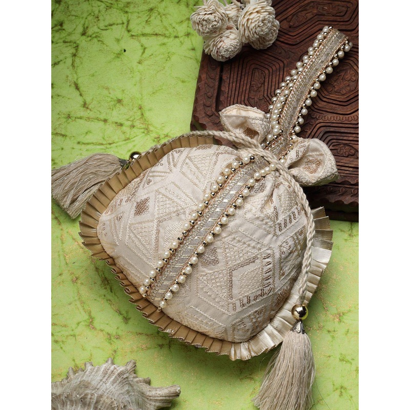 Anekaant Embroidered Tasselled Potli Clutch