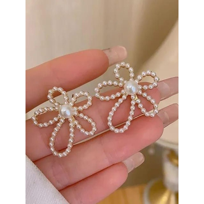 Brijsun Gold-Plate Pearl Flower Korean Studs