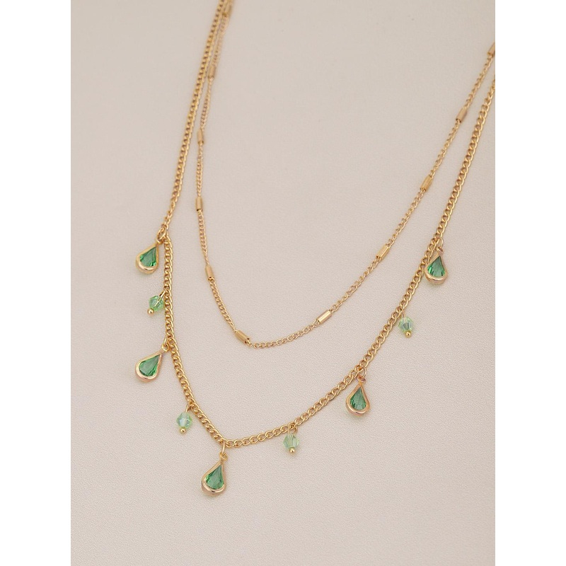 Carlton London Women Gold-Plated Crystals Studded Double Chian Necklace