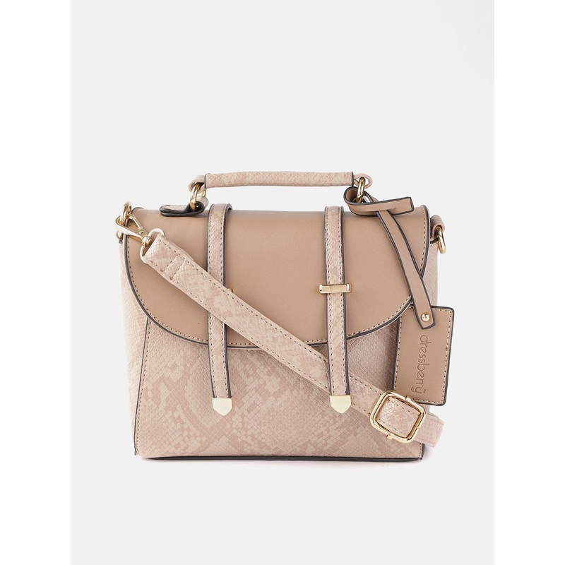 DressBerry Beige Snakeskin Textured Satchel Bag