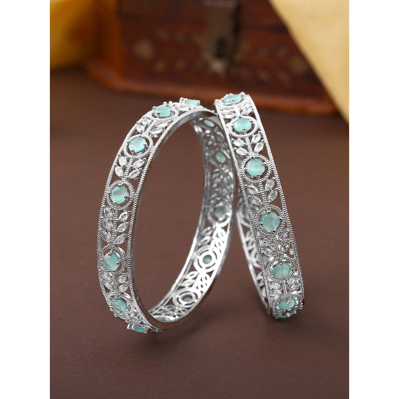 Estele Set Of 2 Rhodium-Plated Crystals Studded Bangles