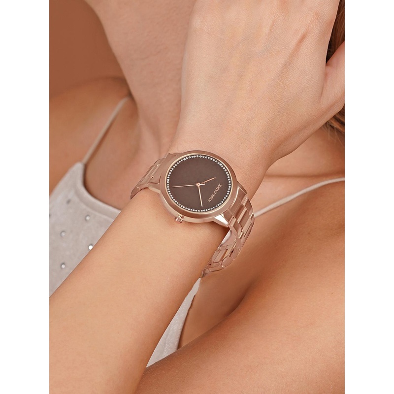 JOKER & WITCH Women Brown Dial & Rose Gold Bracelet Style Straps Analogue Watch AMWW571