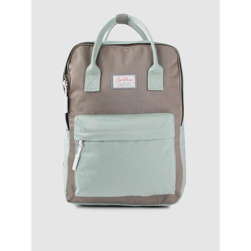 Lino Perros Women Grey & Sea Green Colourblocked Laptop Backpack
