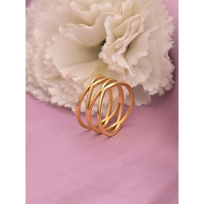 PALMONAS Gold-Plated Twist Cross Stainless Steel Finger Ring
