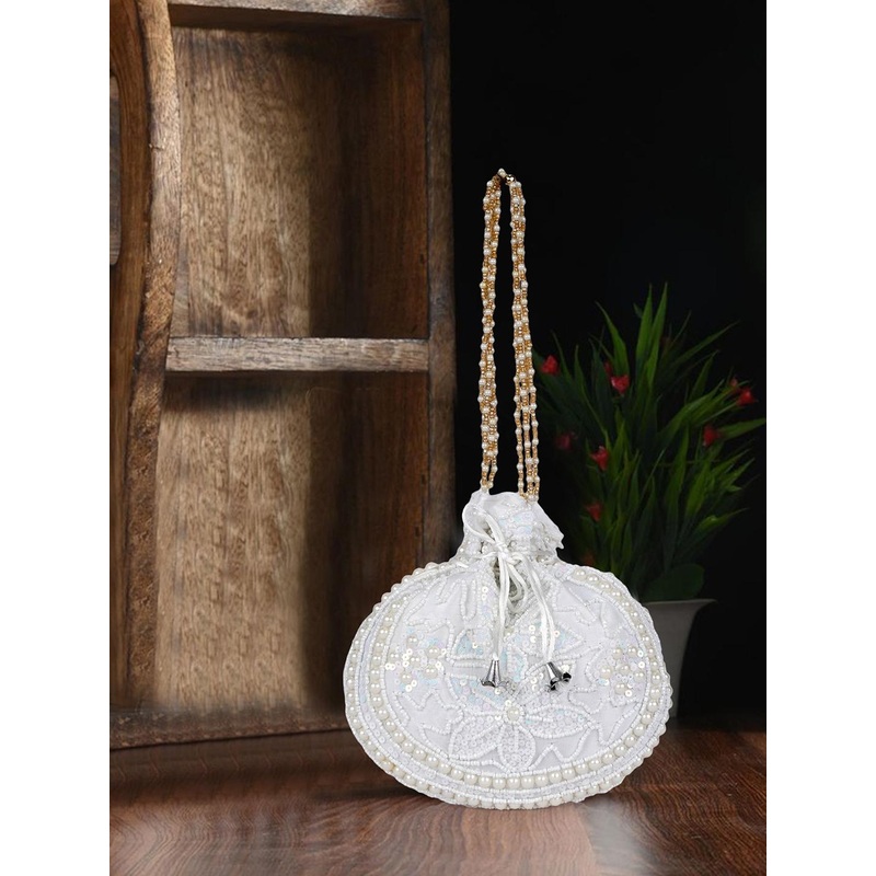 QNS Embellished Potli Clutch With Wrist Loop Strap