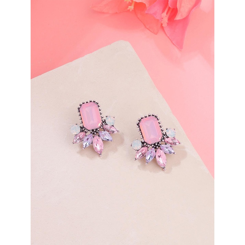 Yellow Chimes Multicolor Crystal Studded Floral Designed Glamorous Earrings