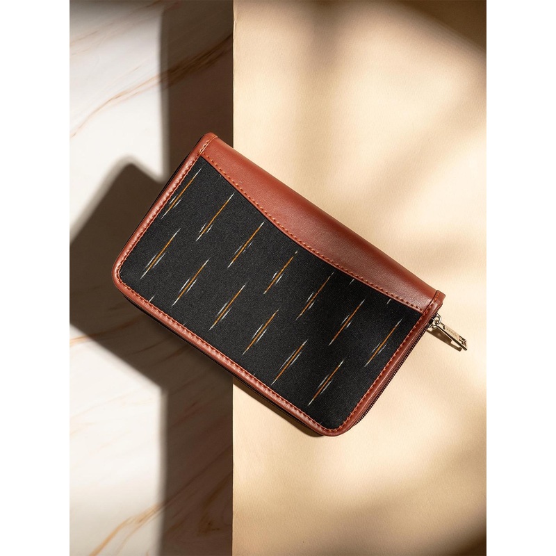 ZOUK Women Black & Brown Printed Vegan Leather Zip Around Wallet