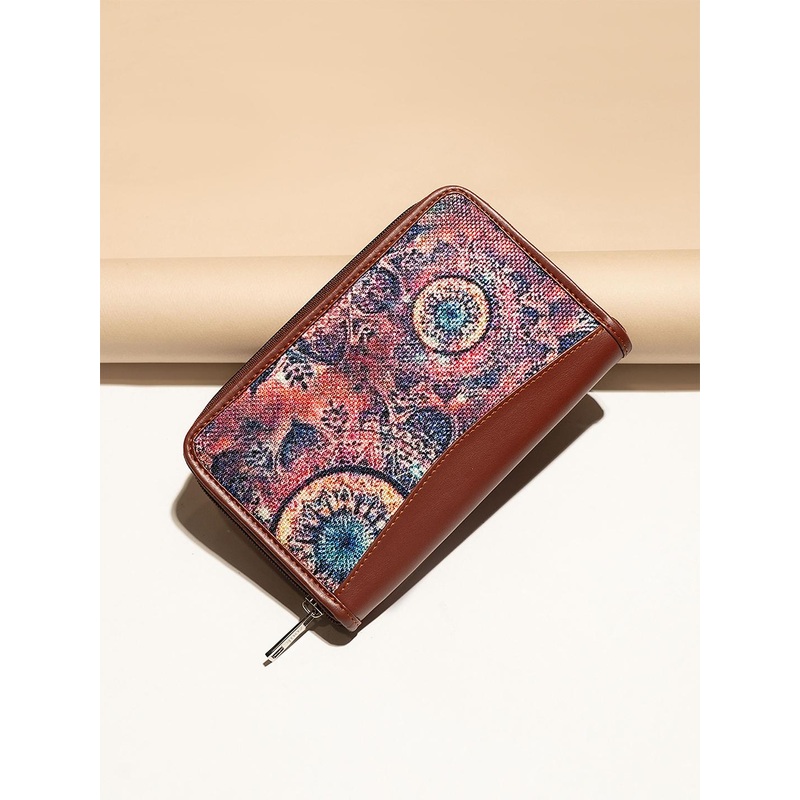 ZOUK Women Multicoloured Printed Vegan Leather Zip Around Sustainable Wallet