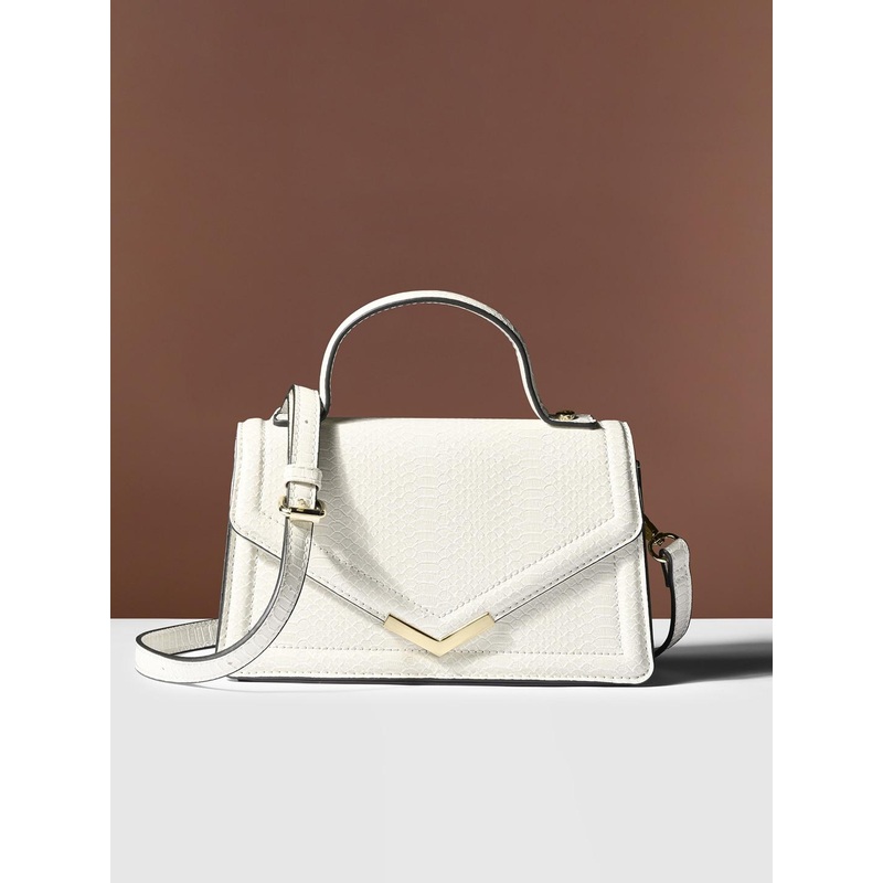 Accessorize Textured Synthetic Leather Structured Satchel Bag