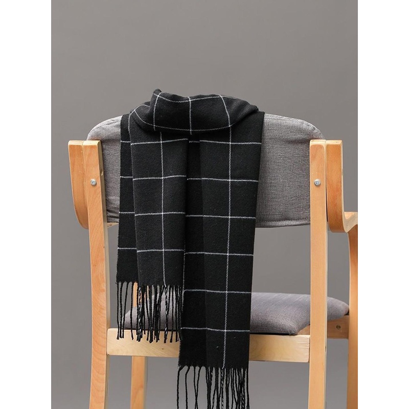 Alexvyan Women Black Checked Soft & Warm Woolen Cashmere  Scarf