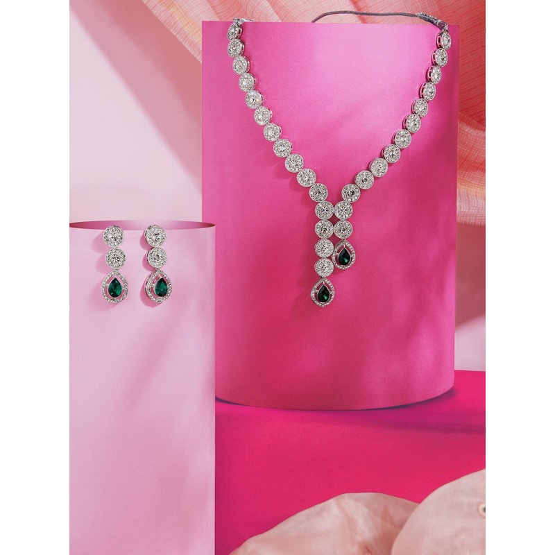 AMI Sliver-Plated Austrian Diamonds Stone Studded Jewellery Set