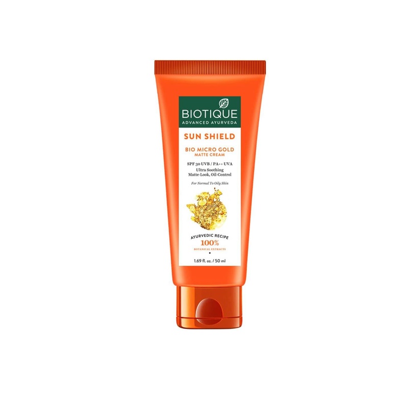 Biotique Unisex Sun Shield SPF 30 UVB\u002FPA++ UVA Bio Micro Gold Matte Sunscreen Cream 50 ml