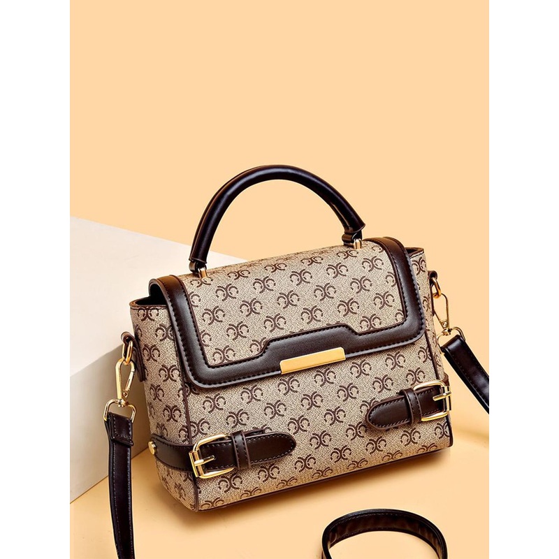 Diva Dale Women Floral Printed Structured Buckle Detail Satchel Bag