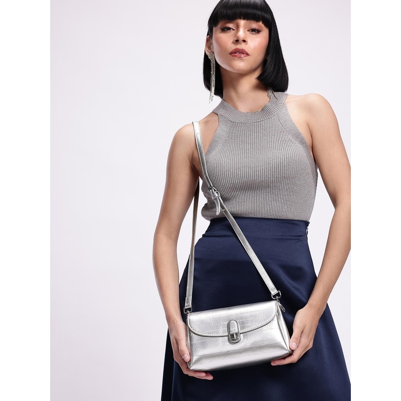 DressBerry Textured Structured Satchel Bag