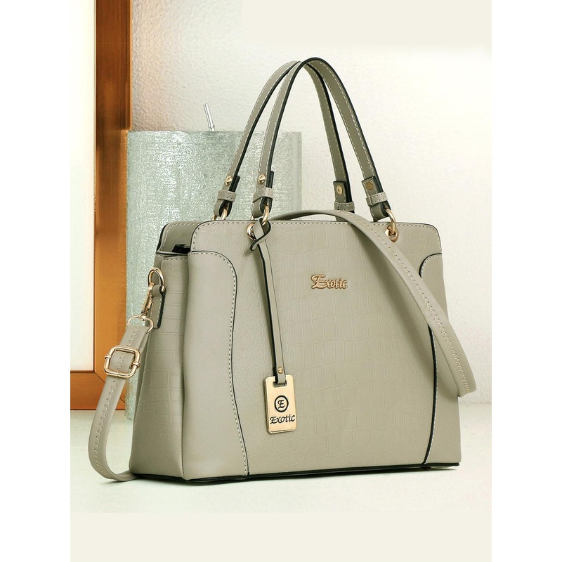 Exotic Cream-Coloured PU Structured Handheld Bag