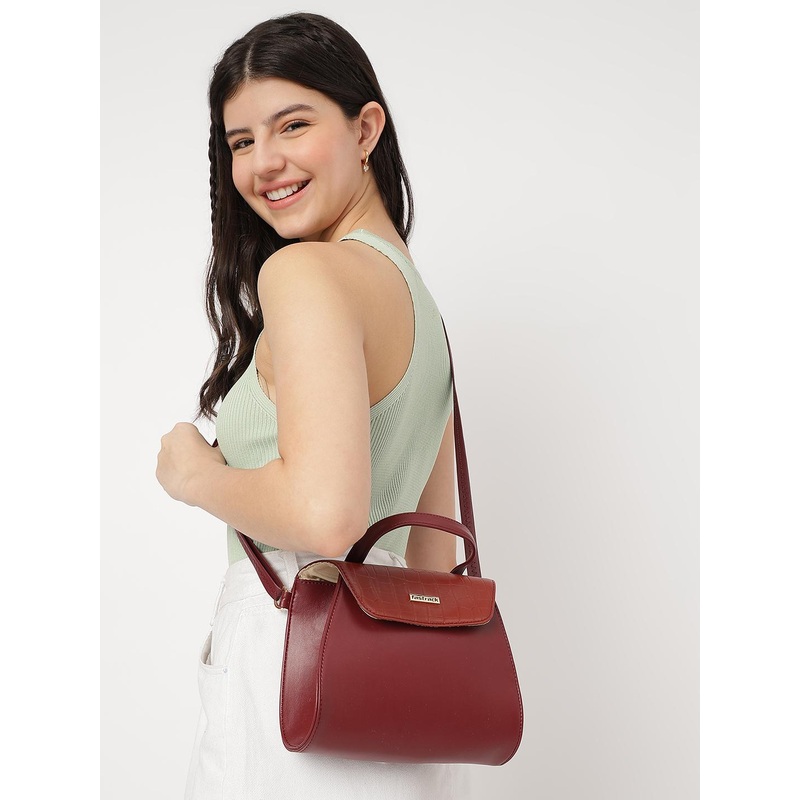 Fastrack Colourblocked  Croc Textured Detail Structured Satchel bag