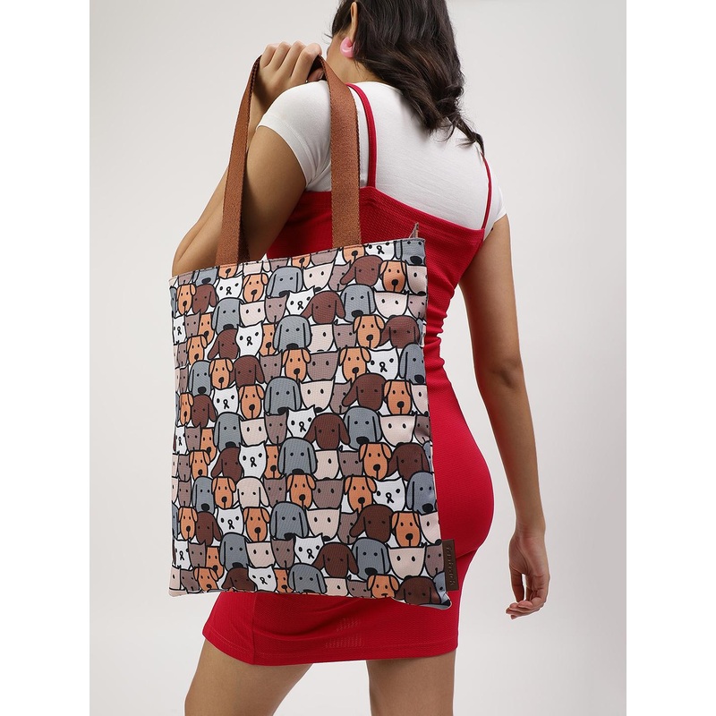 Fastrack Women Tan Doodle Printed College Tote Bag Fits Upto 14\