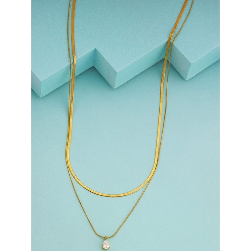 Kushal’s Fashion Jewellery Gold-Plated Zircon Studded Layered Chain