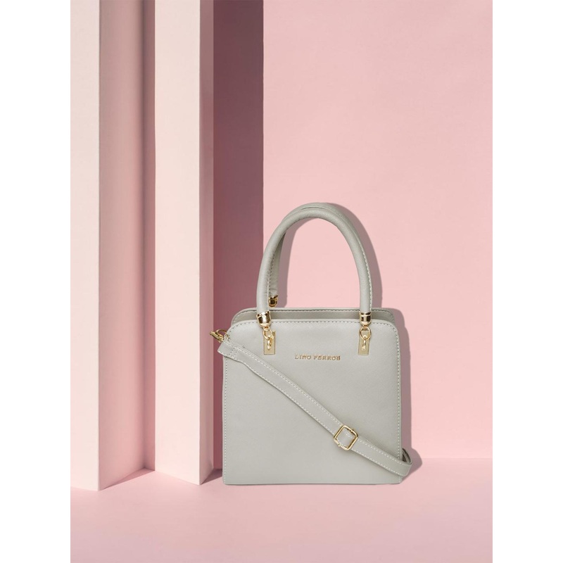 Lino Perros Grey Solid Handheld Bag with Sling Bag