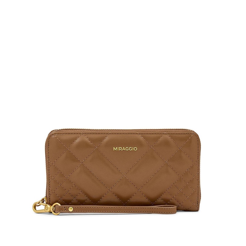 MIRAGGIO Sutton Brown Zip Around Wallet With Detachable Wrist Strap