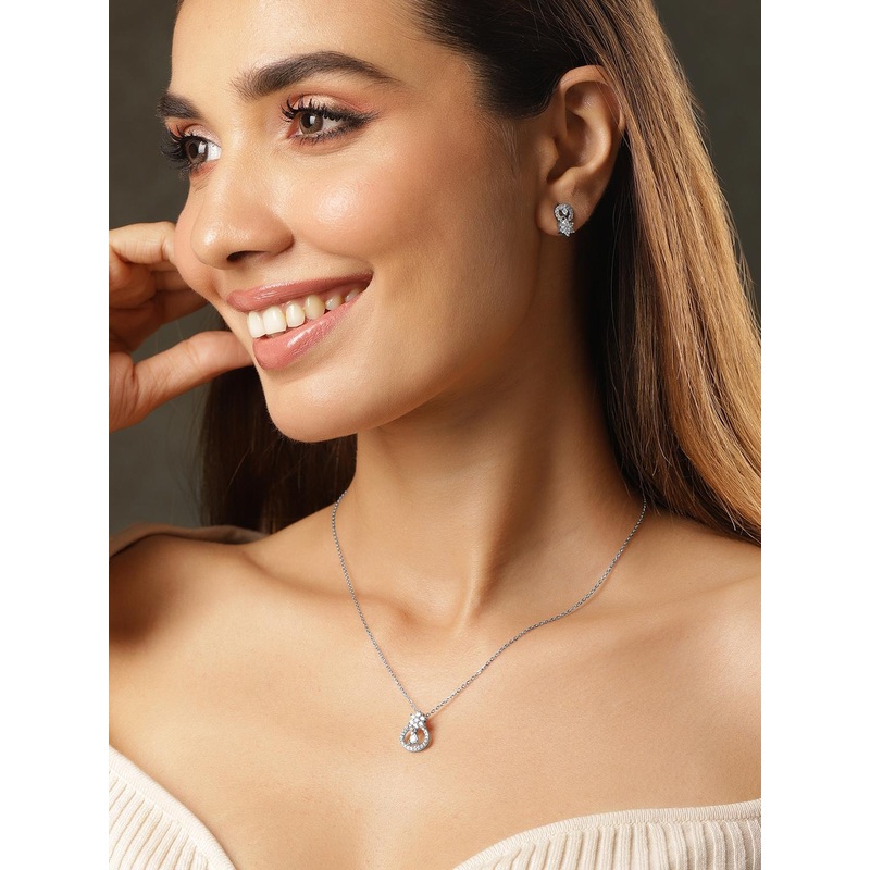 Rubans Plated Brass High Quality Cubic Zirconia Pendent With Studs Earrings