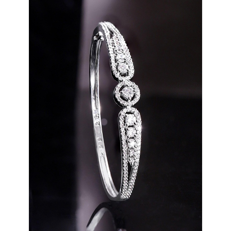 Rubans Rhodium-Plated Cubic Zirconia Bangle-Style Bracelet