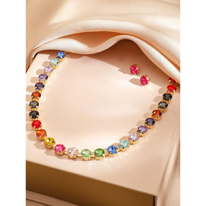 Rubans Women 22k Gold-Plated Cubic Zirconia Stone-Studded Necklace Set