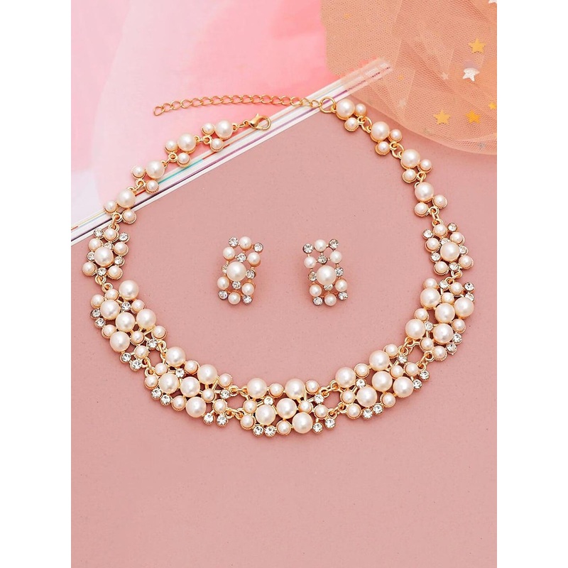Shining Diva Fashion 18K Gold-Plated Pearls Beaded Jewellery Set