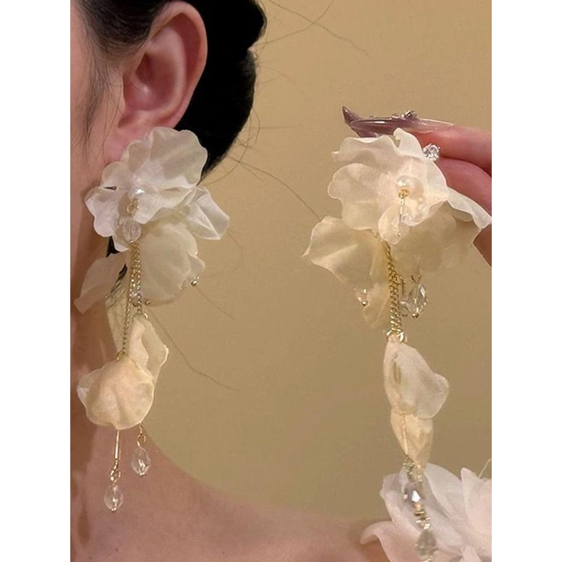 StyleCast x Revolte Floral Shaped Stones Studded and Beaded Chunky Drop Earrings