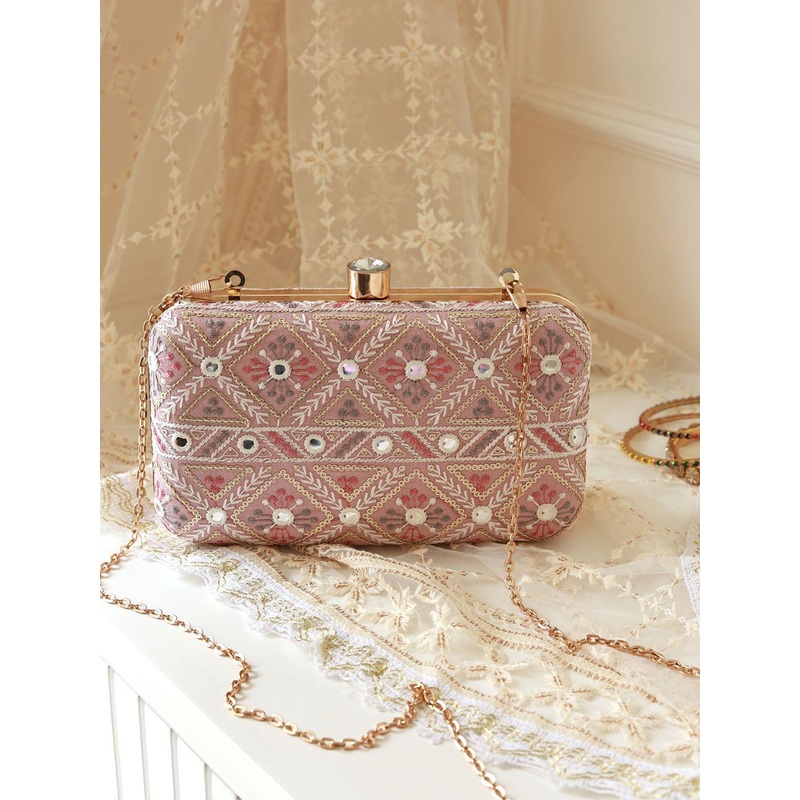 THE TAN CLAN Embroidered Box Clutch