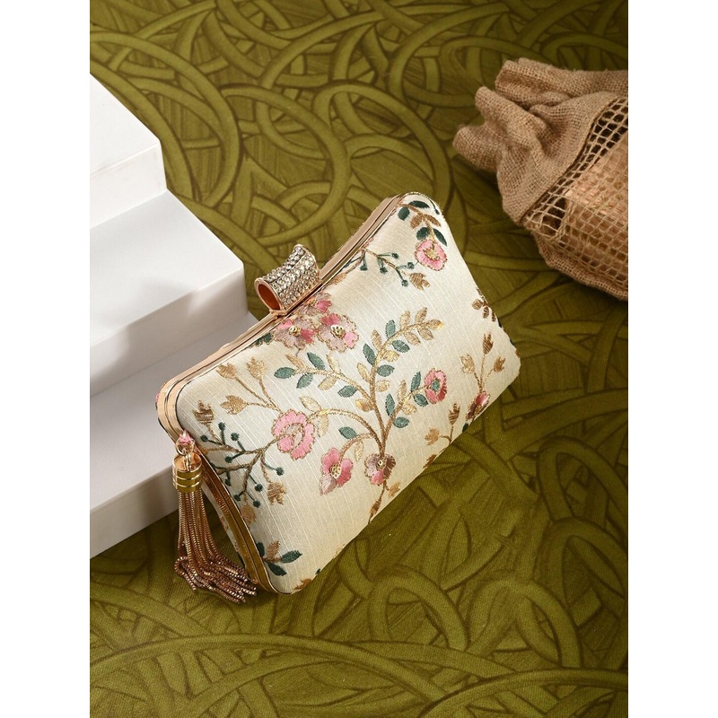 Toobacraft Floral Embroidered Box Clutch
