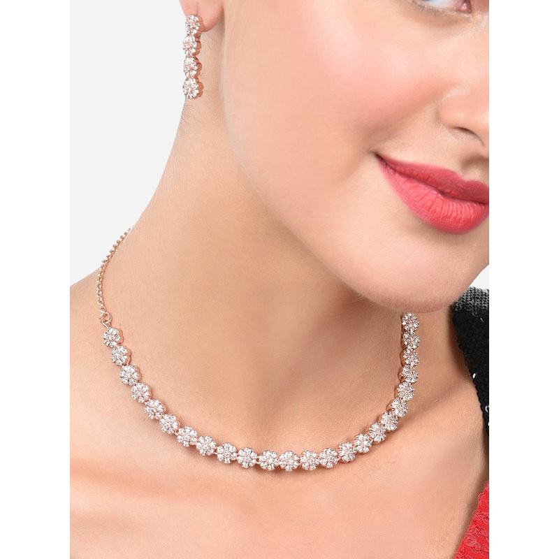 Zaveri Pearls Rose Gold-Plated CZ Stones Studded Jewellery Set