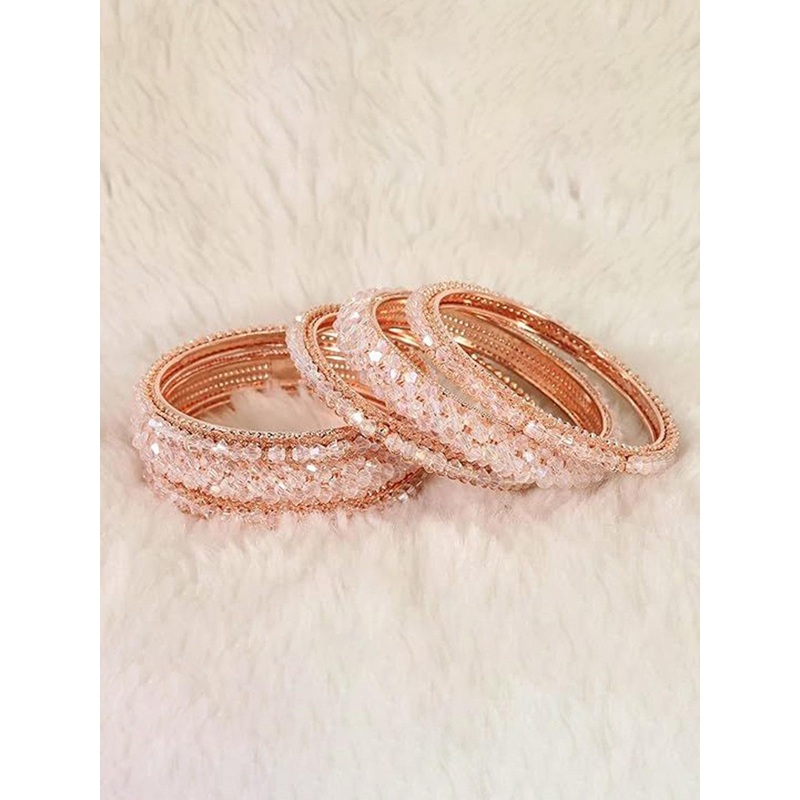ZULKA Set Of 6 Rose Gold Plated Fancy Pearls Beaded Bangles