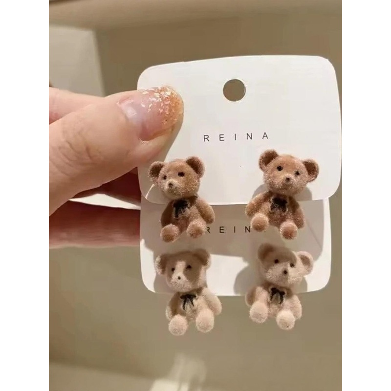 AKISON JEWELS Pack of 1 Women Beige Teddy Bear Stud Earrings