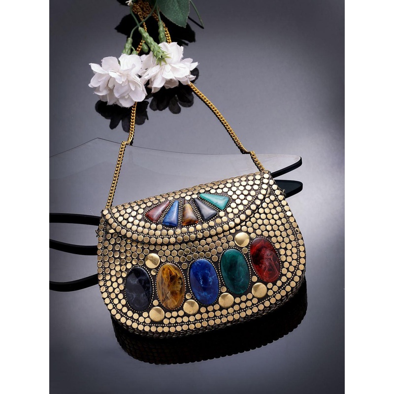 Anekaant Mosaic Gold & Multi Mosaic Embellished Metal Clutch