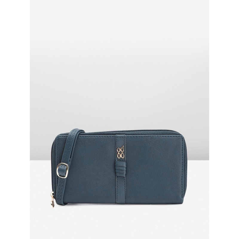 Baggit Women Solid Applique PU Zip Around Wallet With A Sling Strap