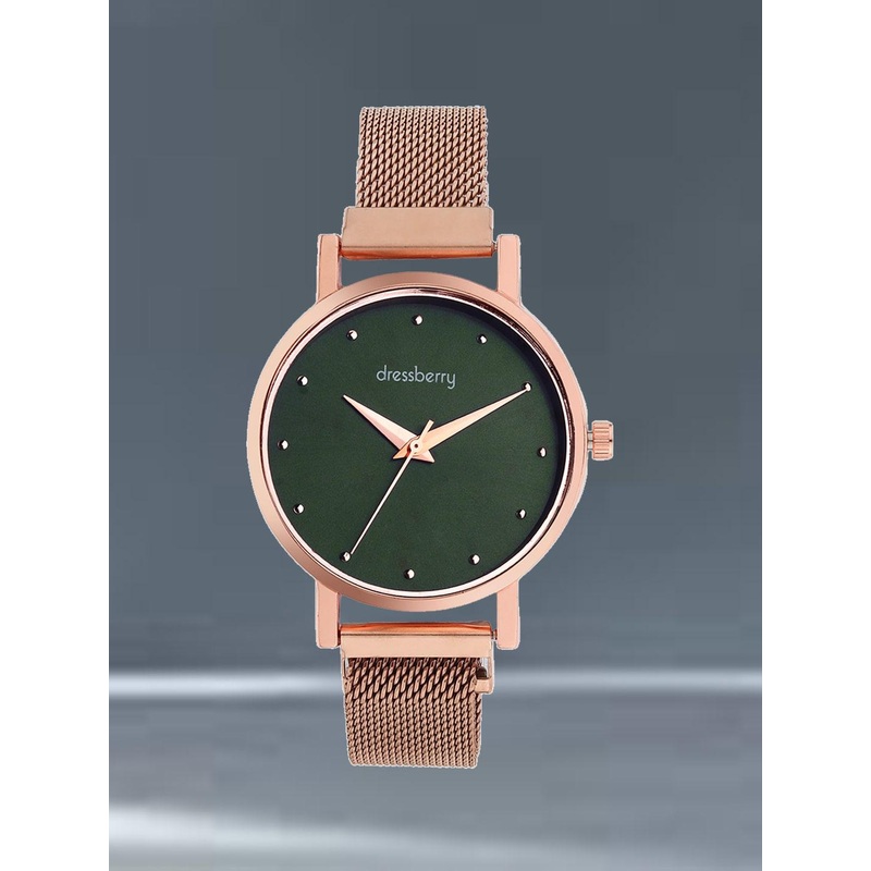 DressBerry Women Stainless Steel Bracelet Style Straps Analogue Watch HOBDB-124-RG-GR