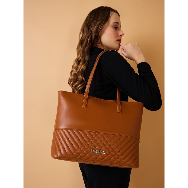 DressBerry X CAPRESE Serene Women Tan Medium Tote Bag