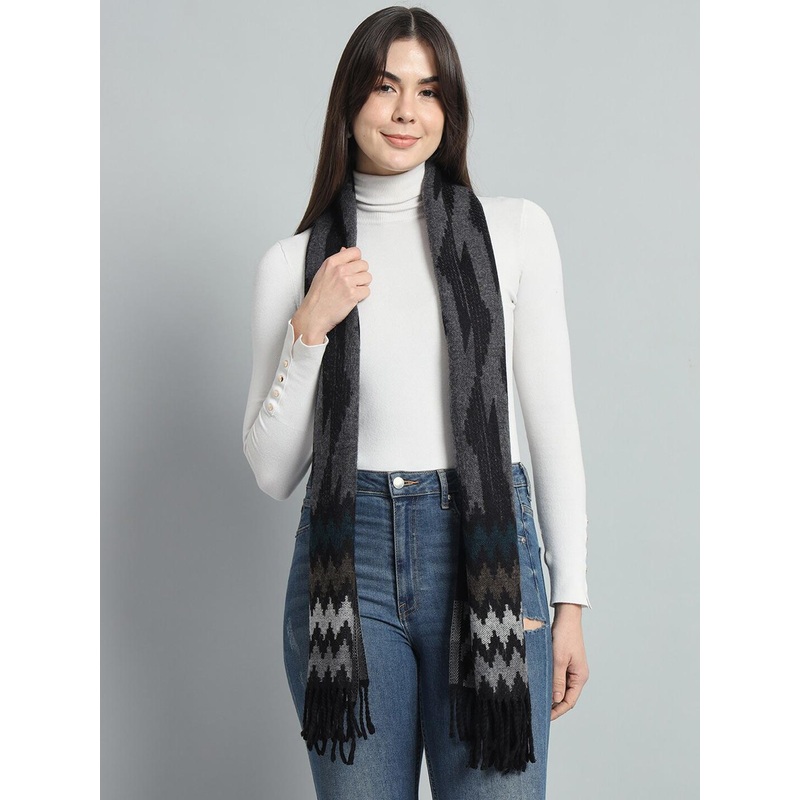 HANDICRAFT PALACE Abstract Printed Tasselled Reversible Woven Wool Scarf