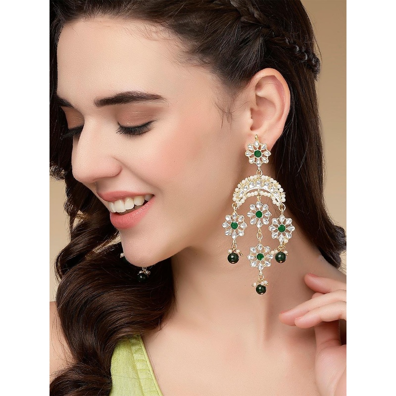 KARATCART Women Green Classic Chandbalis Earrings