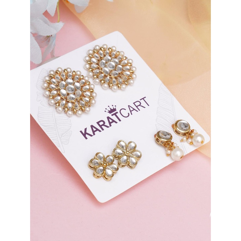 KARATCART Women  White Pack of 3 Classic Drop Earrings