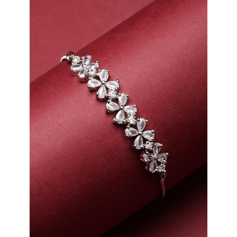 Kennice Women Rhodium-Plated American Diamond Link Bracelet