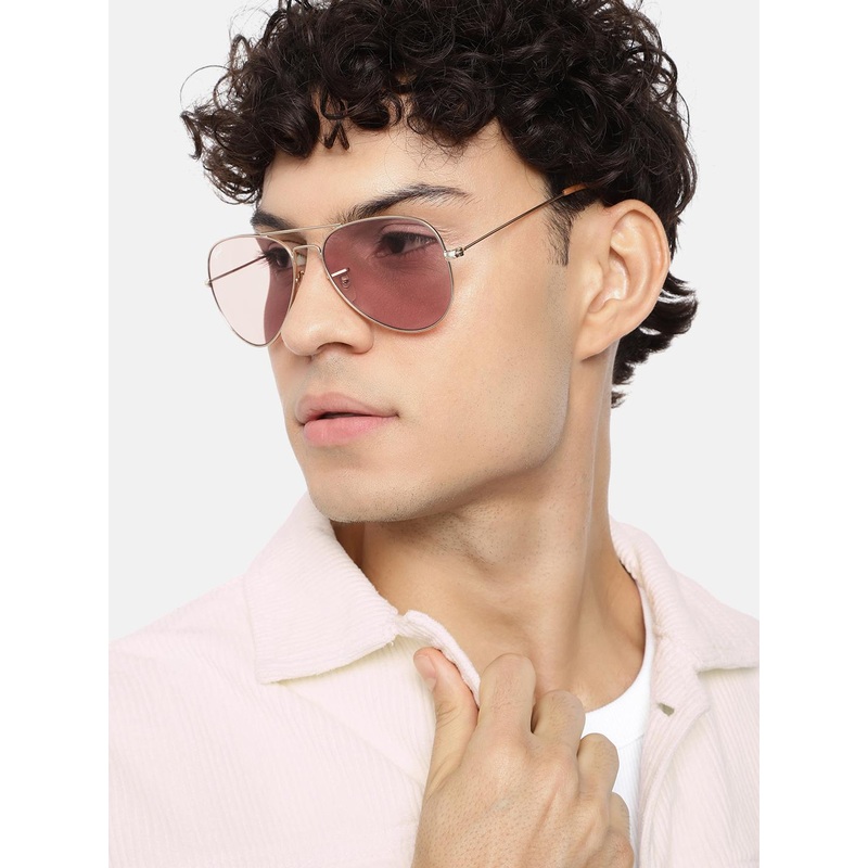 RESIST EYEWEAR Unisex Pink Lens & Gold-Toned Aviator Sunglasses with UV Protected Lens
