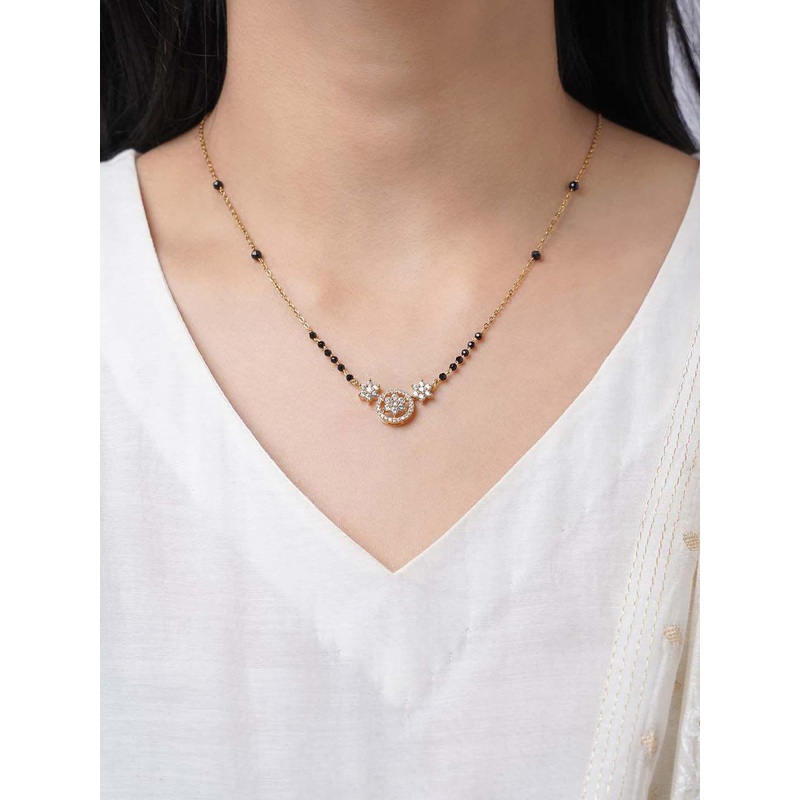 SWASHAA Vrashi 18KT Gold-Plated Stainless Steel Stone Studded & Beaded Mangalsutra
