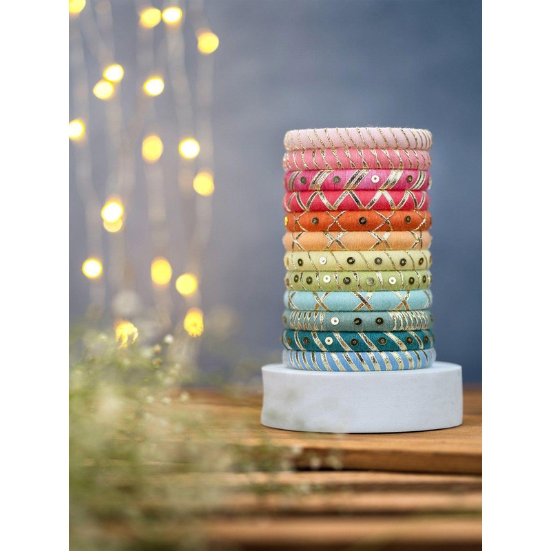 Taasha Craft Set Of 12 Cotton Threads Handcrafted Bangle