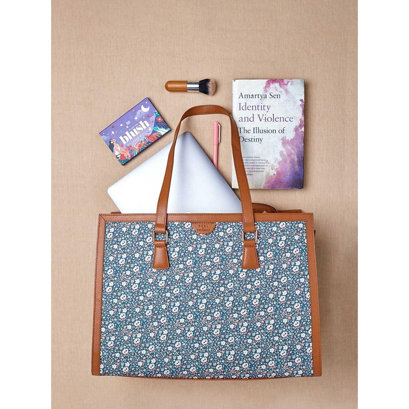 TEAL BY CHUMBAK Floral Printed Structured Tote Bag