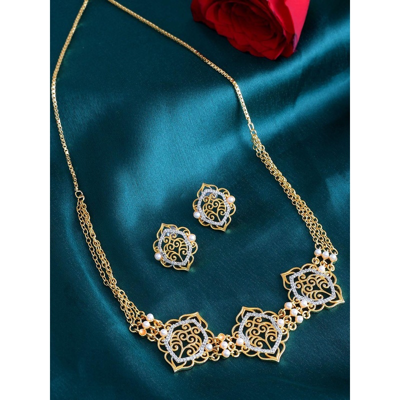 Voylla Alpana Opulent Jaali Gold-Plated American Diamond-Studded Jewellery Set
