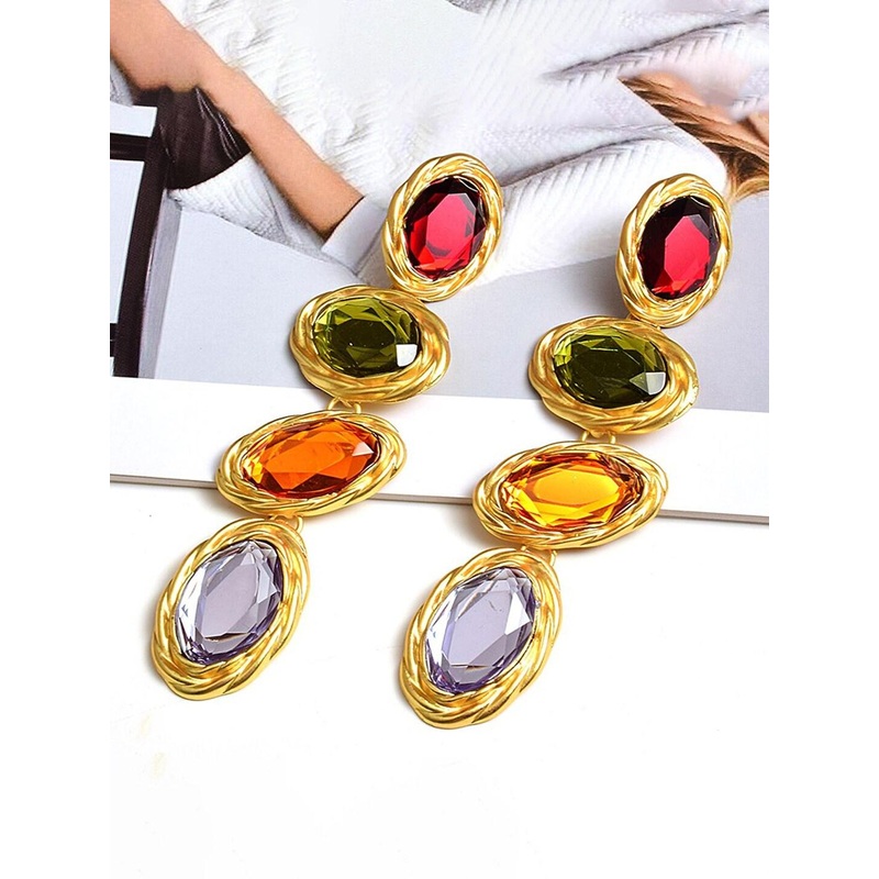 Yellow Chimes Multicolor Crystal Hanging Drop Dangler Earrings