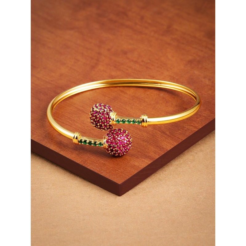 Zaveri Pearls Gold-Toned & Pink Cubic Zirconia Studded Kada Bracelet