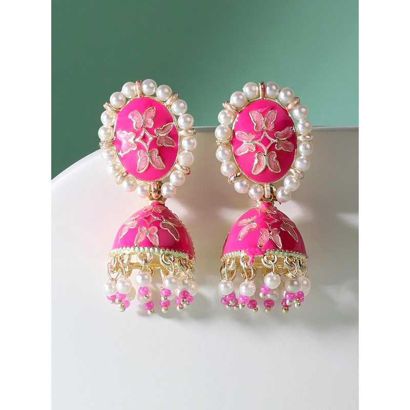 Zaveri Pearls Pink & Off White Contemporary Jhumkas Earrings
